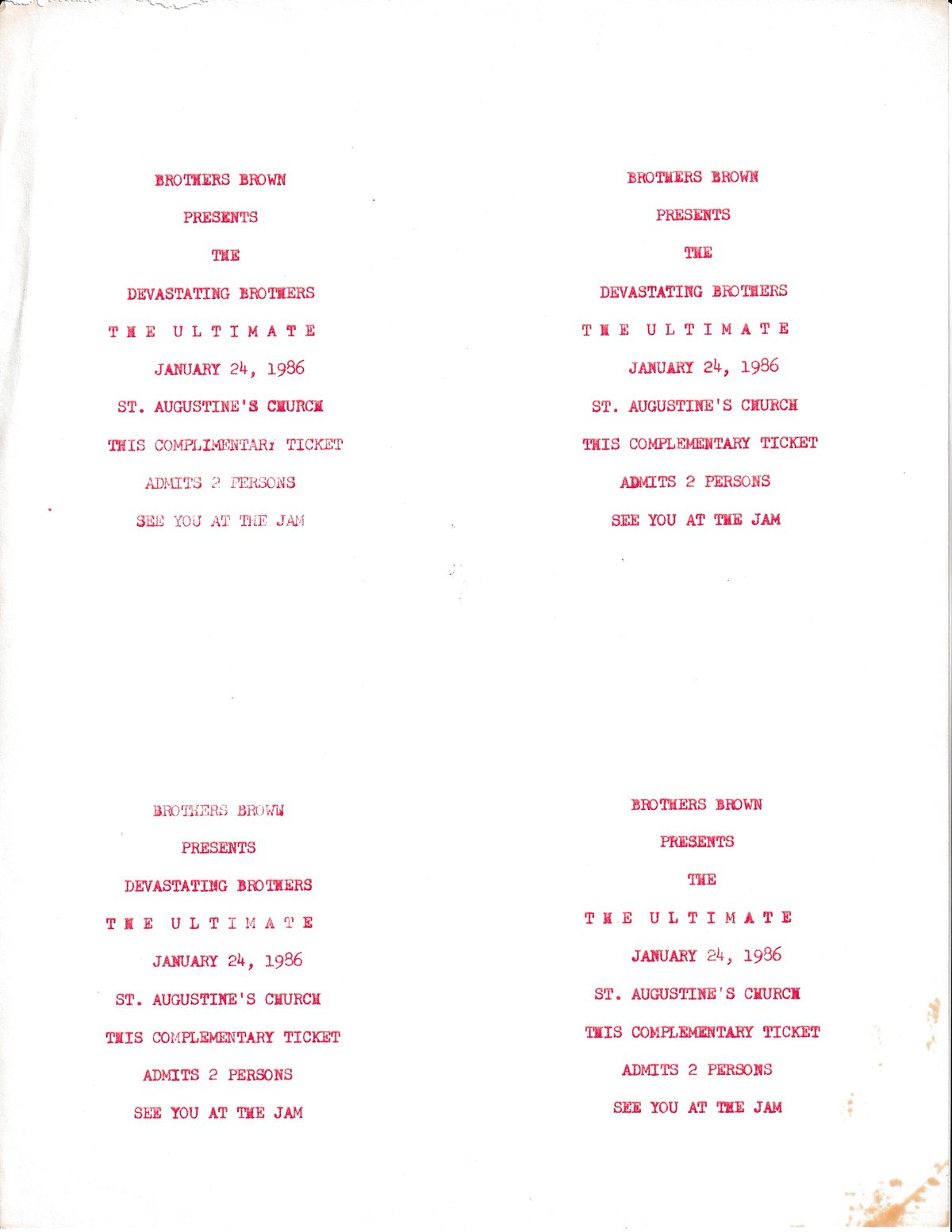 6d. 1986-01-24 Deva Bros. (comp ticket)